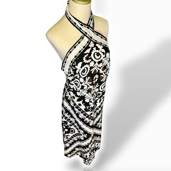 NWT Ann Taylor ‘Scarf Print Linen Blend Crossover Halter Dress’ in Black Size 2 - Picture 16 of 16